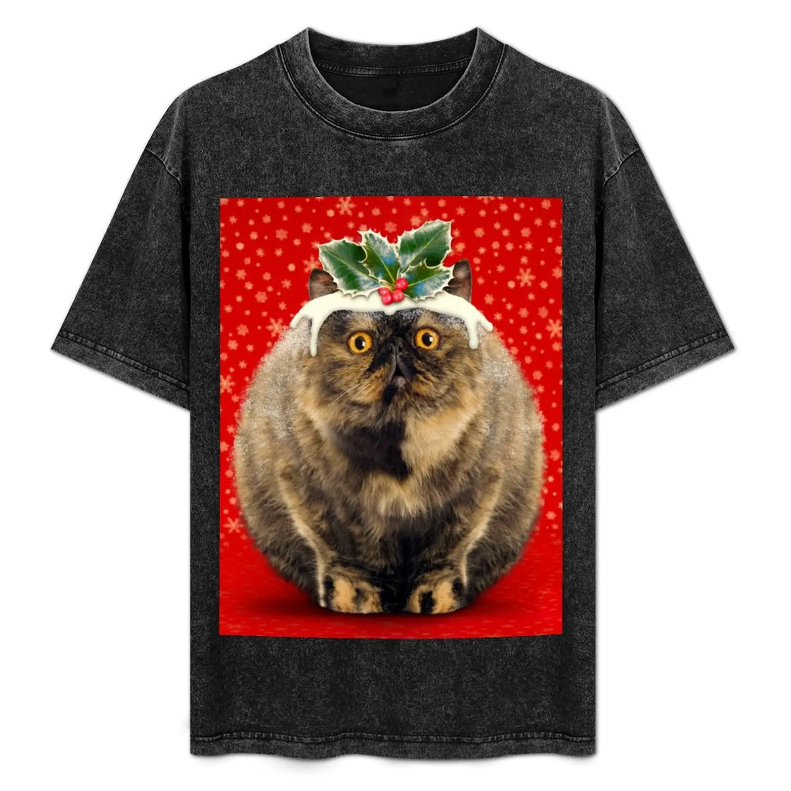 

Funny Fat Christmas Pudding Cat T-Shirt Work Wear Short Sleeve T-Shirt
