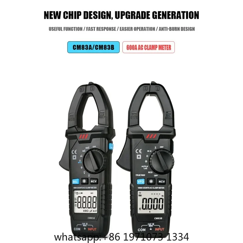 Digital Clamp Meter 600A AC Current 600V AC/DC Voltage Capacitance Measurement Data Hold Backlight NCV Tester Multimeter