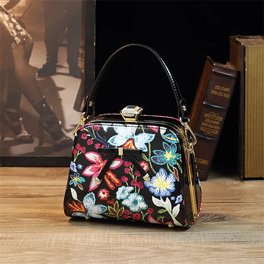 Embroidery Leather Satchel Purses, Women\'s Rhinestone Decor Crossbody Bag & Evening Banquet Bag Best Gifts for Carnaval