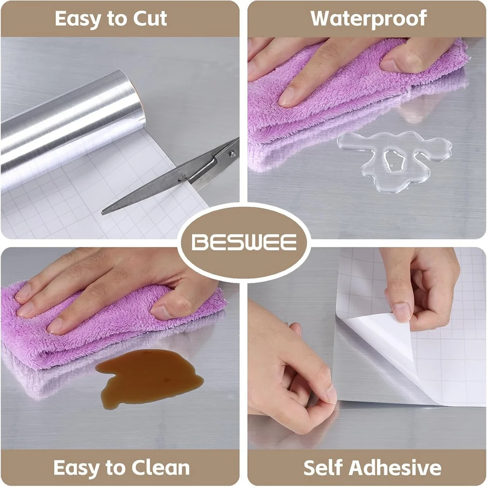 Fotografia 5: Papel Adesivo de Aço Inoxidável LLCS - Impermeável e à Prova de Óleo, Adesivo para Bancadas