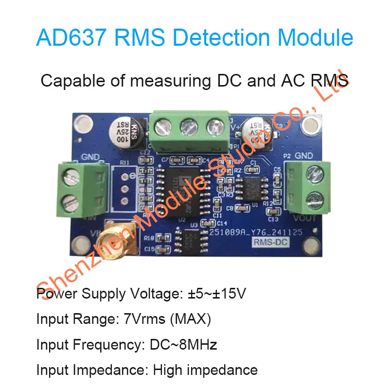 AD637 AC/DC True RMS-to-DC Converter Module, Voltage Data Acquisition, Peak Detection, 0-7Vrms, ±5-15V, DC-8MHz