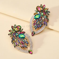 Charm Luxury Shiny Geometric Crystal Glass Decor Big Stud Earrings For Women Sexy Elegant Fashion Jewelry Statement Accessories