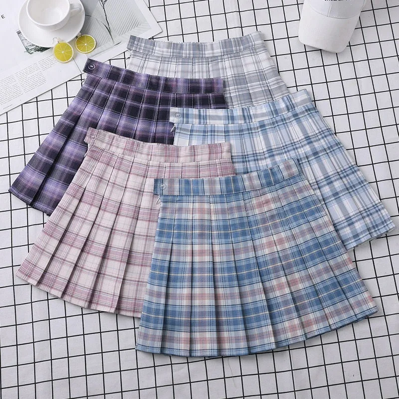 

Pop Plaid Skirt Pleated High-Waist Women's 2022 Summer A-Line Korean College Style School Girls Eam Dance Clothing Mini Short Sk