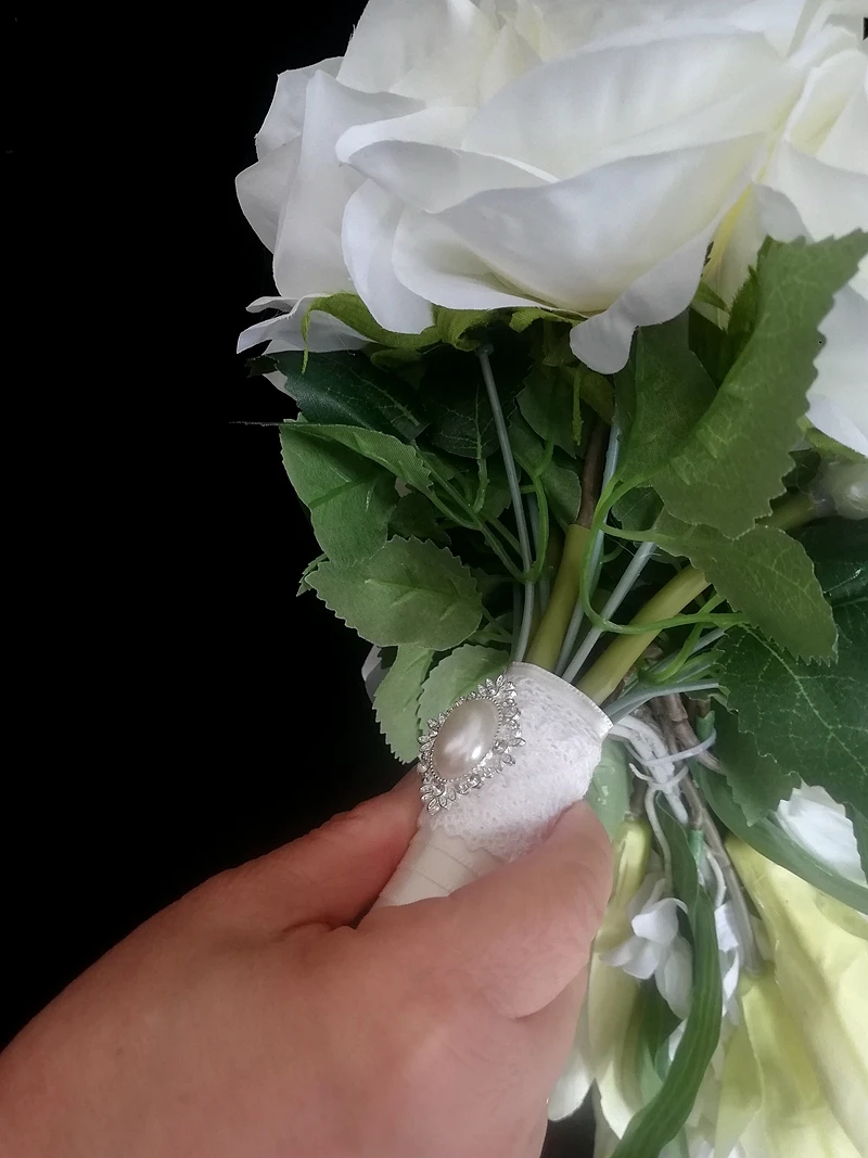 Ramo grande de flores artificiales para decoración de boda, lirio blanco con Rosa de marfil en cascada, para Programa de boda