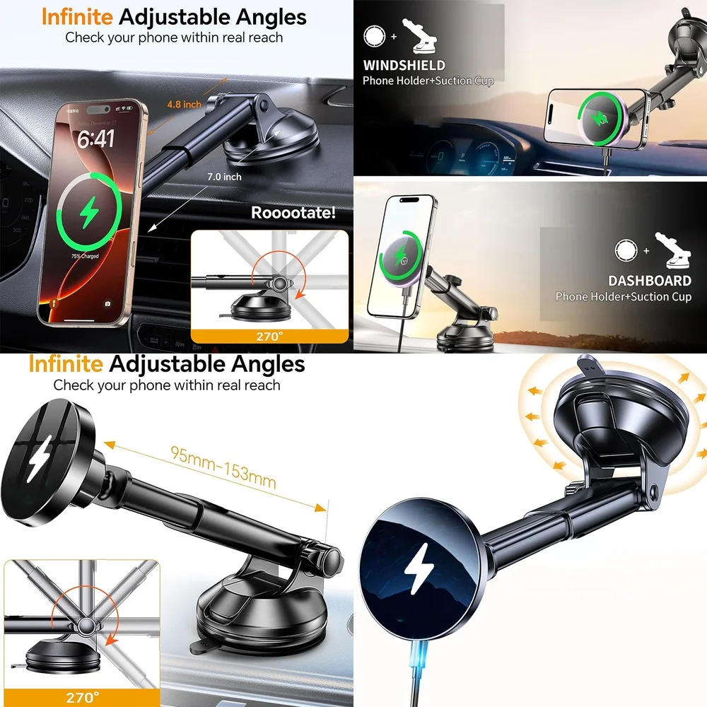 New Trending Product 2026 Magnetic Wireless Car Charger Windshield Car Phone Holder Consumer Electronics Electronic Accessories