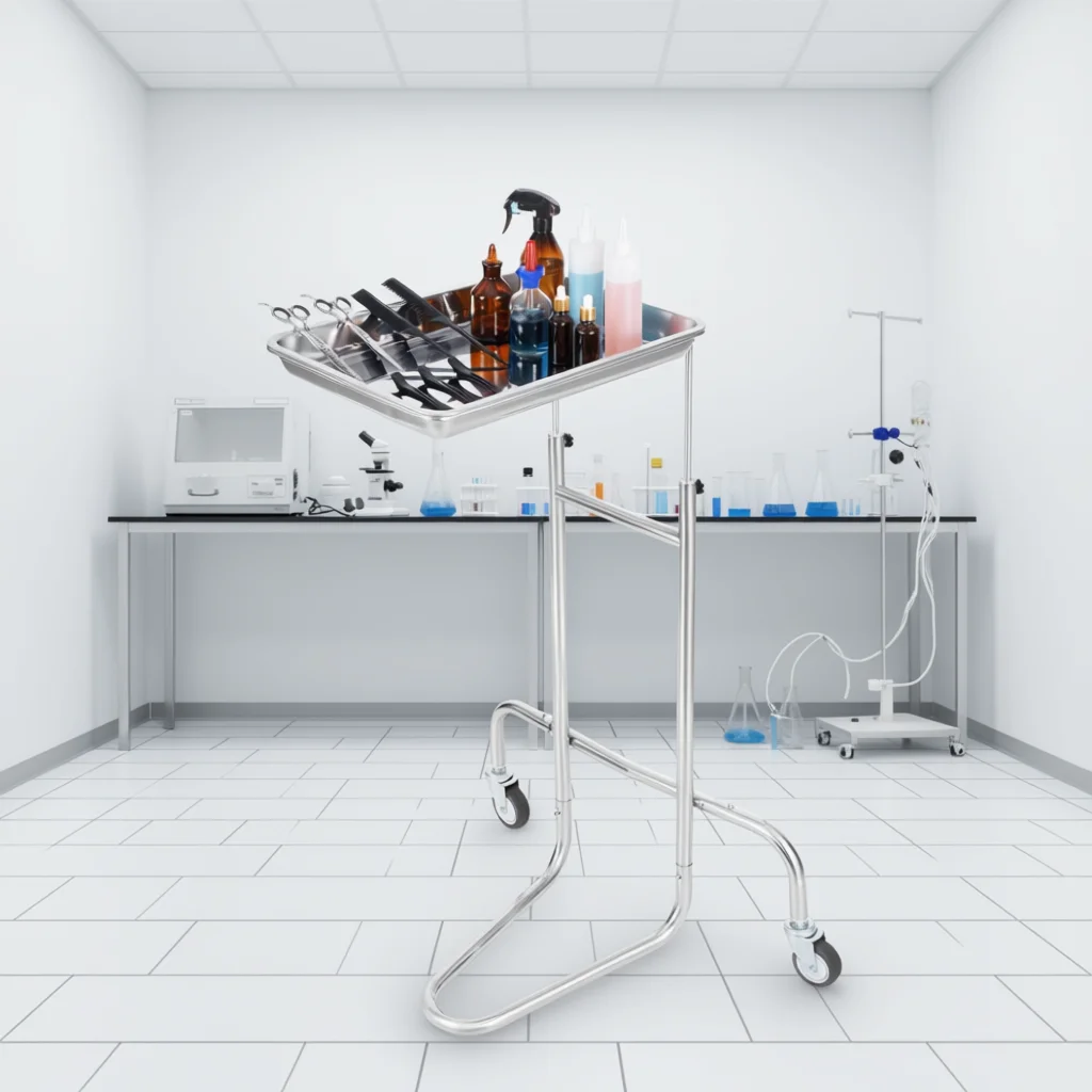 Single pallet stainless steel laboratory cart with 2 silent wheels