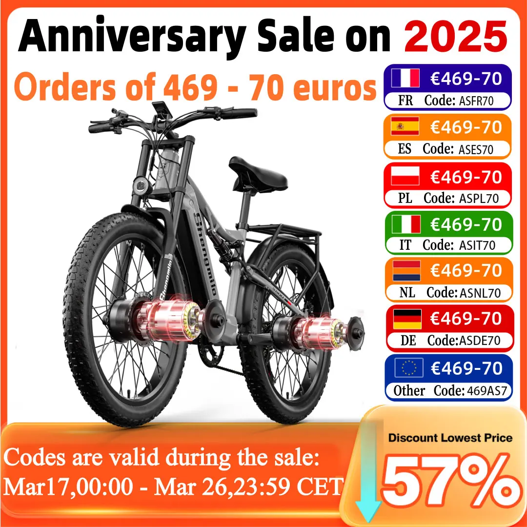 Bici elettrica Shengmilo S600 2000W con doppio motore, bici elettrica per adulti 48V17.5AH, bici da
