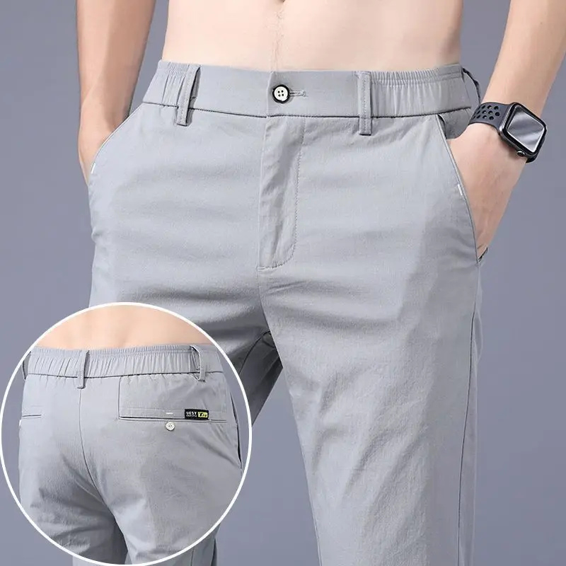 Summer Thin 2026 Men's Korean Trend Ice Silk Plaid Casual Pants Men's Small Suit Long Pants Clothes for Man Original Luxury