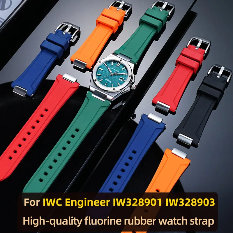 Fluorine Rubber Strap For IWC Engineer IW328901 IW328903 IW328907 Men's Sports Waterproof FKM Watchband Bracelet 13mm Convex End