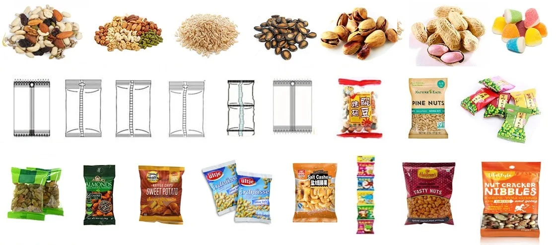 Automatic Vertical Packaging Machine Granule Powder Sachet Pouch Filling Sealing Back Seal Packing Equipment for Food Coffee Tea
