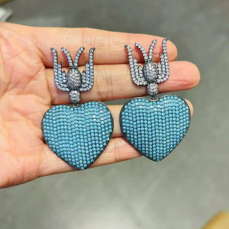 Bilincolor Vintage Blue Heart Dangling Earring for Women