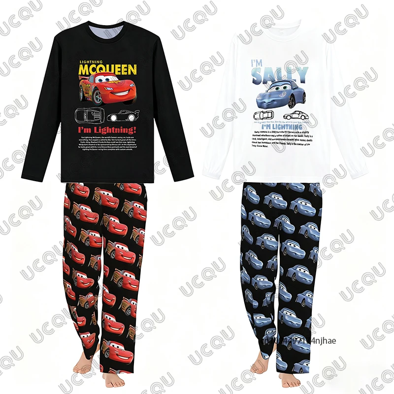 

Спортивный костюм из 2 предметов для женщин, осенняя футболка с длинными рукавами и принтом «Молния Макквин и Салли» + пижамные комплекты, повседневный костюм для пар