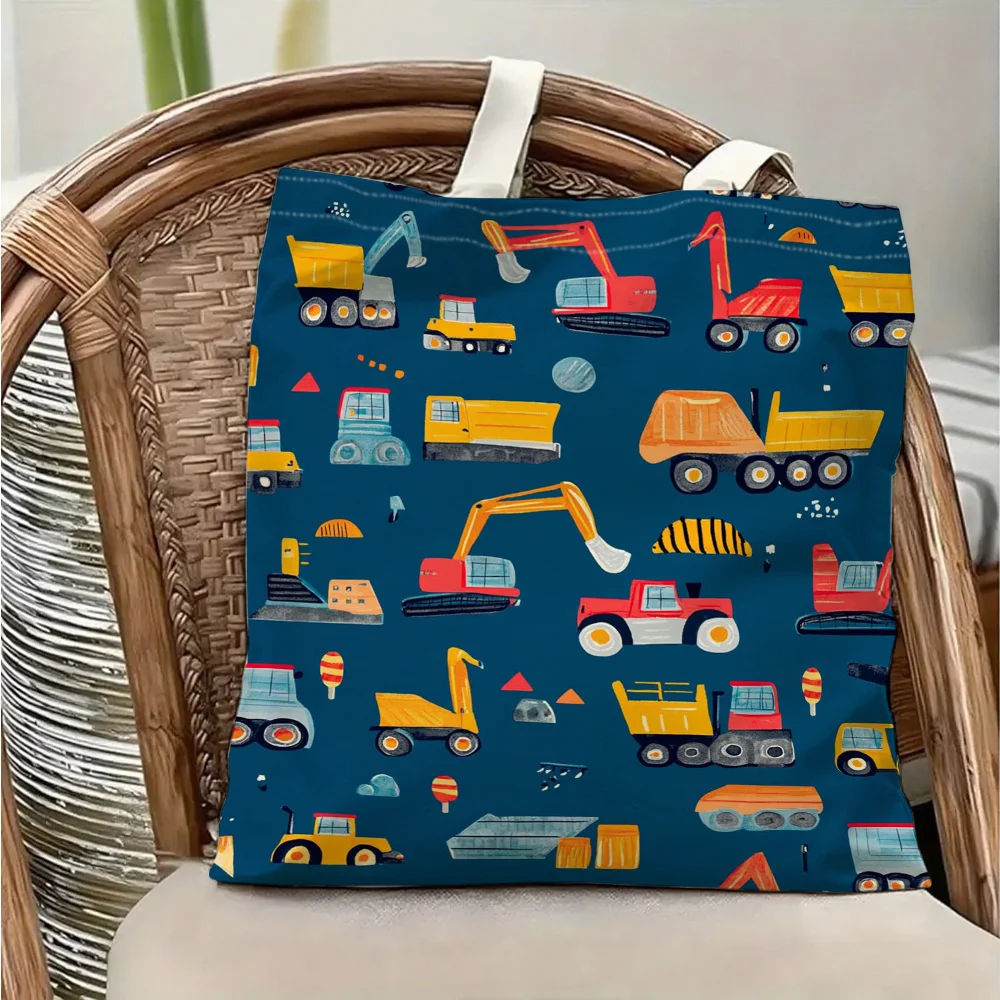 1pc Construction Vehicle Themed Tote Shopping Bag,Suitable f