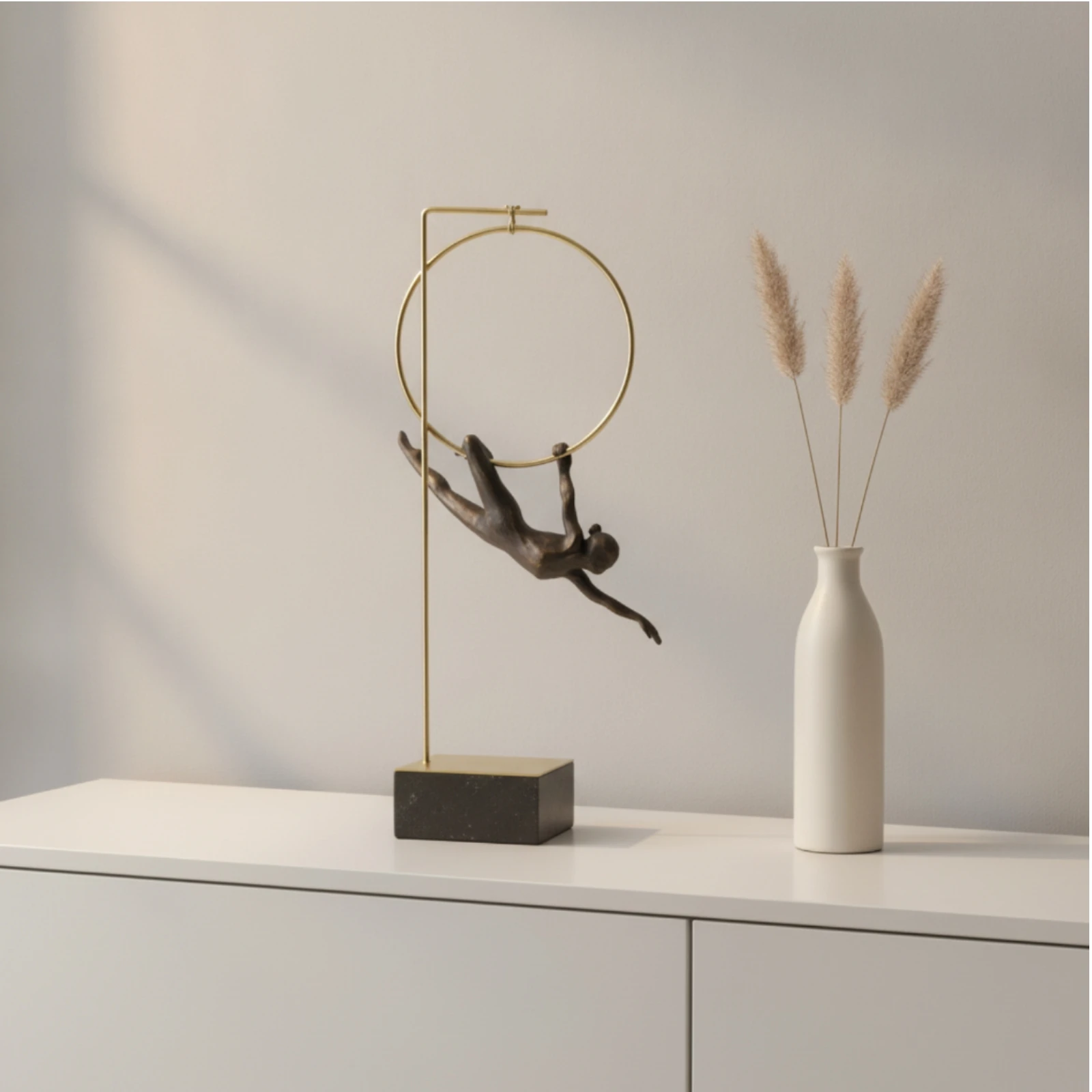 Human Figure Sculpture Modern Sculpture with Metal Stand Athletic Pose Statue Minimalist Abstract Human Figurine Decorative