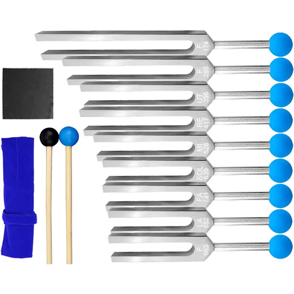 

Comprehensive 9 Piece Tuning Fork Kit for Healing Meditation and Chakra Therapy with Specific Frequency Tuning