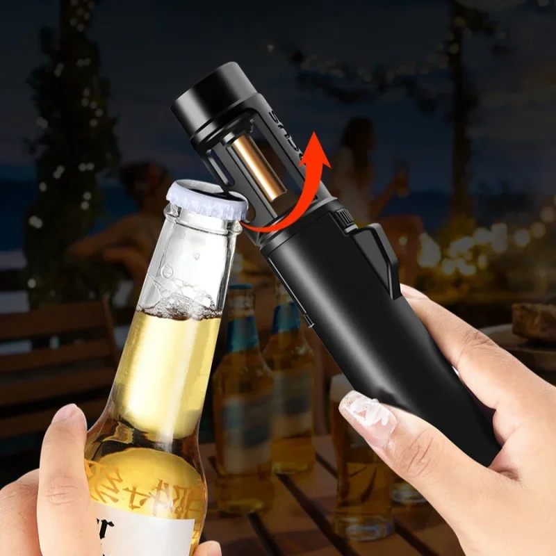 Creative Bottle Opener 1300° High Temperature Flame Spray Gun Gas Lighter Safety Switch Outdoor BBQ Kitchen Cigar Lighters Gifts