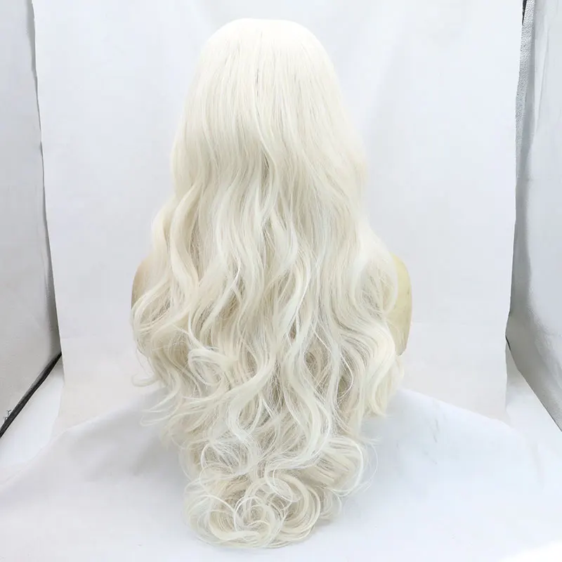 Natural White Loose Wave Hair Synthetic 13X4 Lace Front Wigs High Quality Heat Resistant Fiber Hair Middle Parting For Women Wig