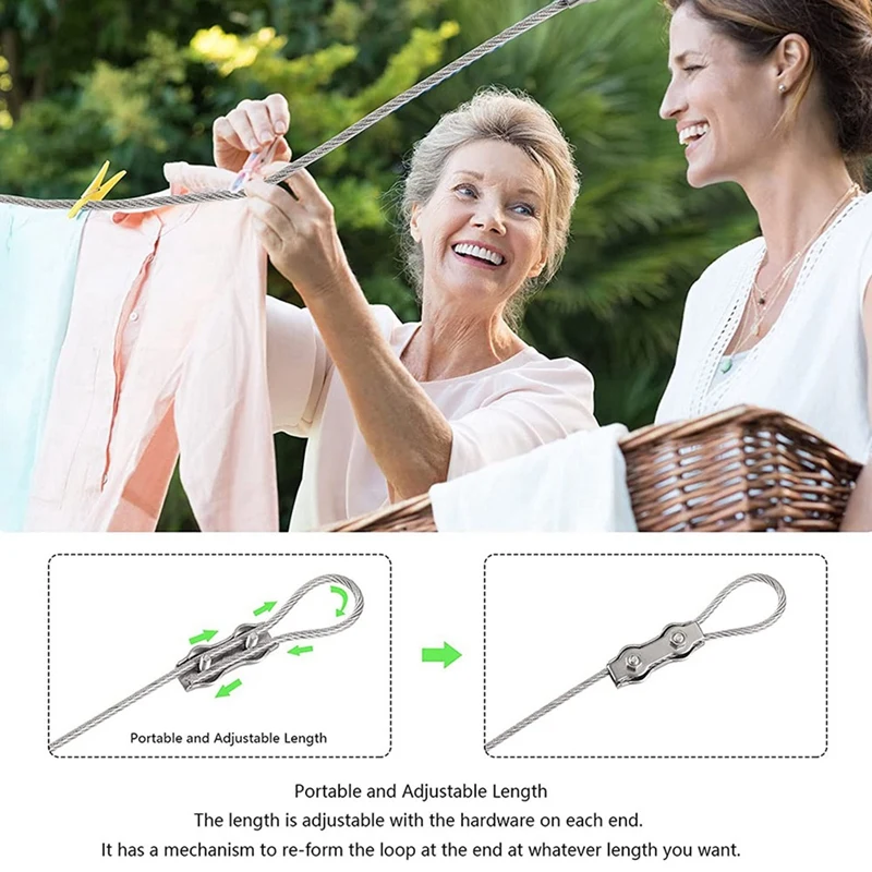 Portable Windproof Clothes Rope With Stainless Steel Cable Fastening System Multifunctional Heavy Duty Laundry Rope