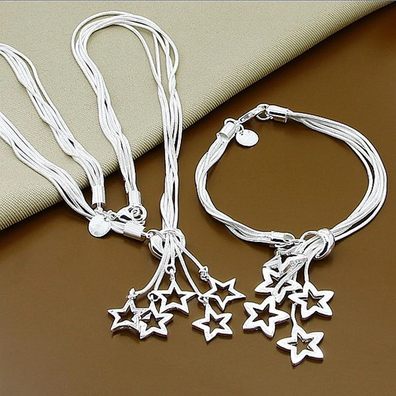 

925 Sterling Silver Jewelry Set Hollow Five-Pointed Star Jewelry Sets For Women Wedding Engagement Party Fashion Jewelry Gift