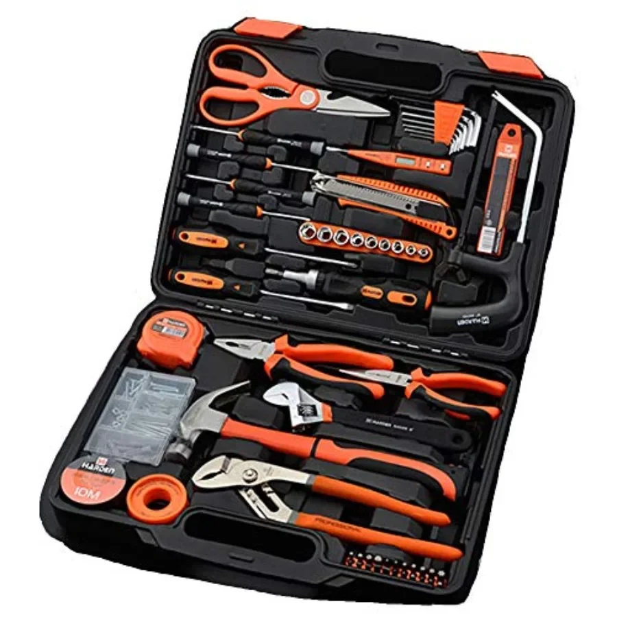 

Harden 63 Piece Tool Set with Tool Box Portable Handyman Tool Kit for Home and Dorm Use Includes Essential Tools: Hammer Screwd