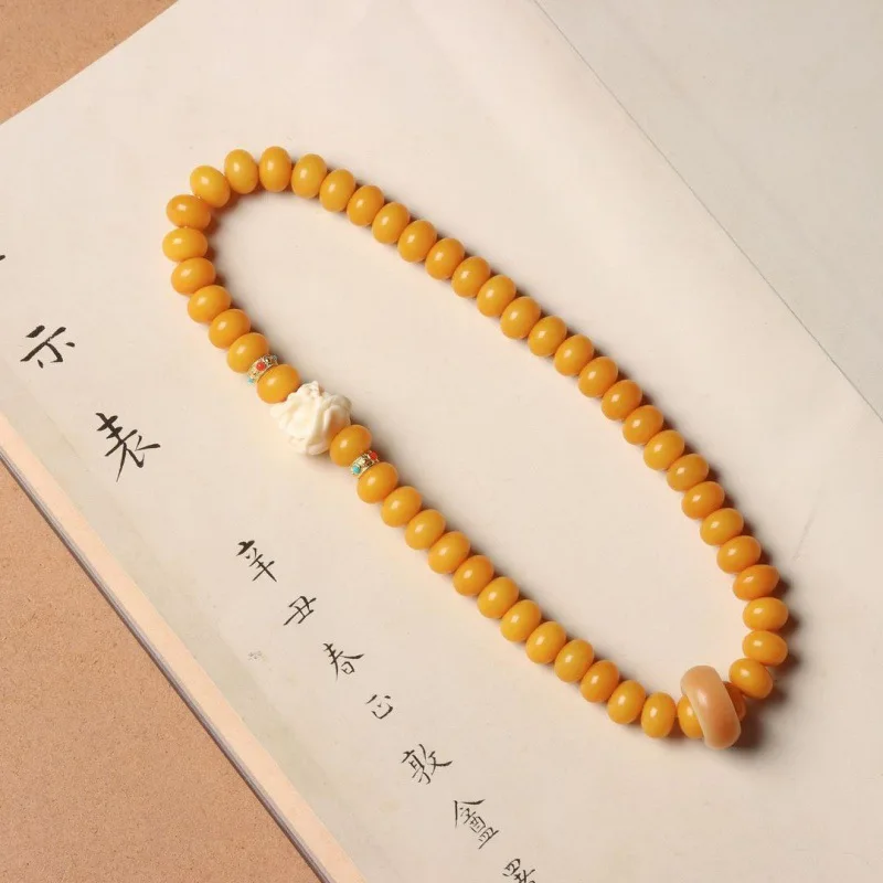 Double Loop Lion Running Ring Bracelet Natural Weathered Bodhi Root Beads Handheld Egg Yolk Bodhi Root Wristband Gifts