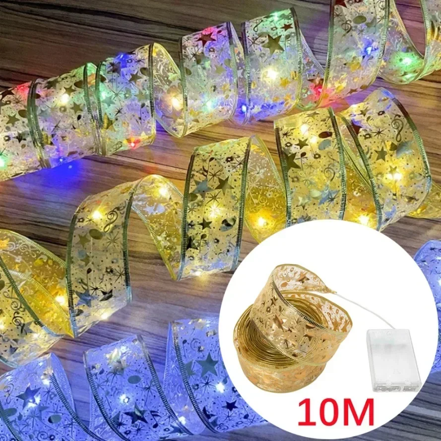 

LED Ribbon Lights Christmas Decoration Christmas Tree Ornaments DIY Lace Bows String Lights Navidad Home Decors New Year 2025