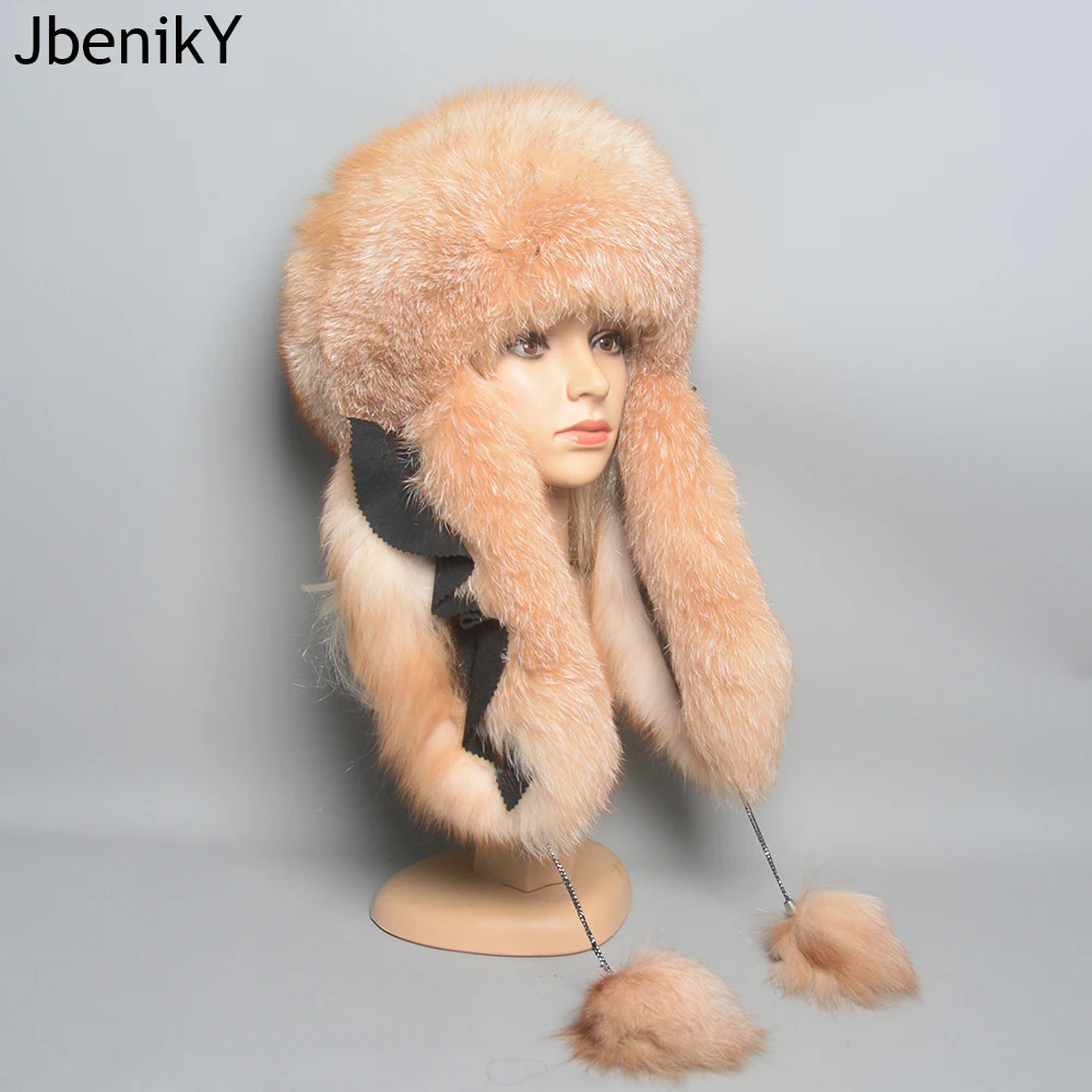 

Hot Sale Lady Winter Warm Luxury 100% Natural Fox Fur Hat Fashion Fluffy Fox Fur Rex Rabbit Fur Caps Women Real Fur Bomber Hats