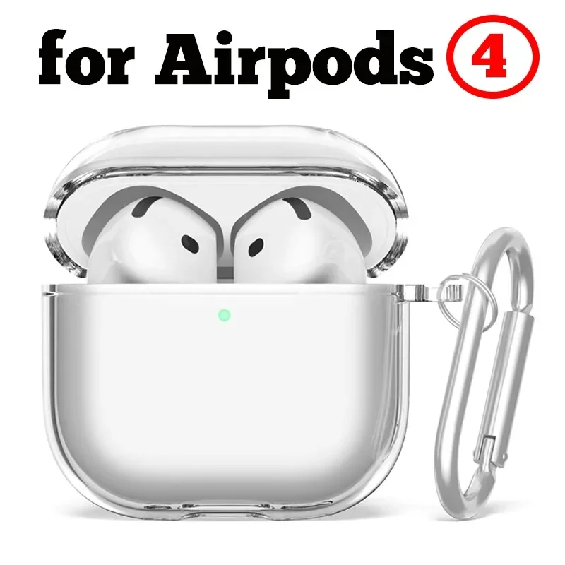 Transparent Case for AirPods 4 Earphone Soft TPU Clear Protective Cover With Mountain Climbing Buckle Hanging Rope for Accessori