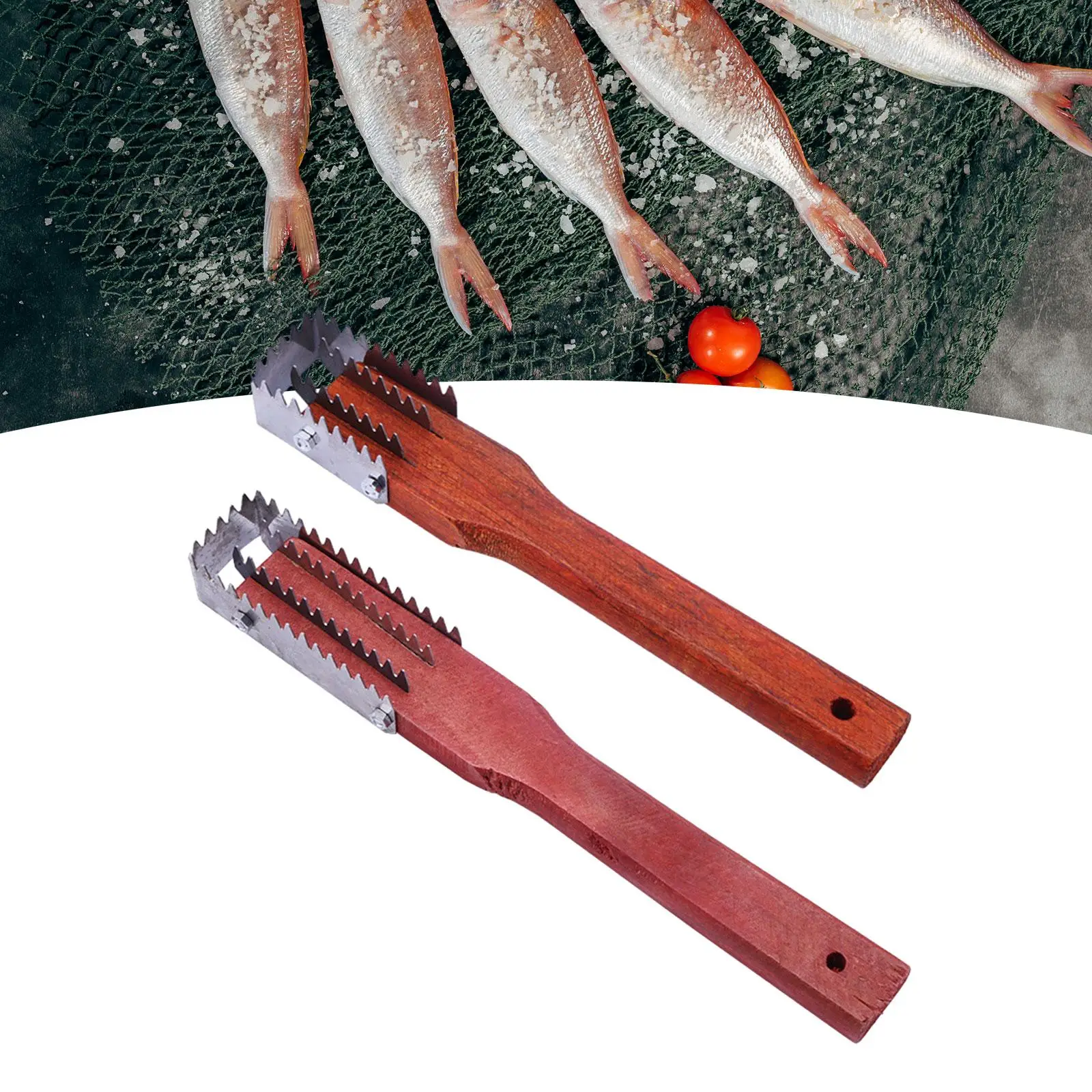 Kitchen Tool Fish Scales Peeling Gadget Stainless Steel with Wood Handle Fast Cleaner Scraper for Fresh Seafood Prep