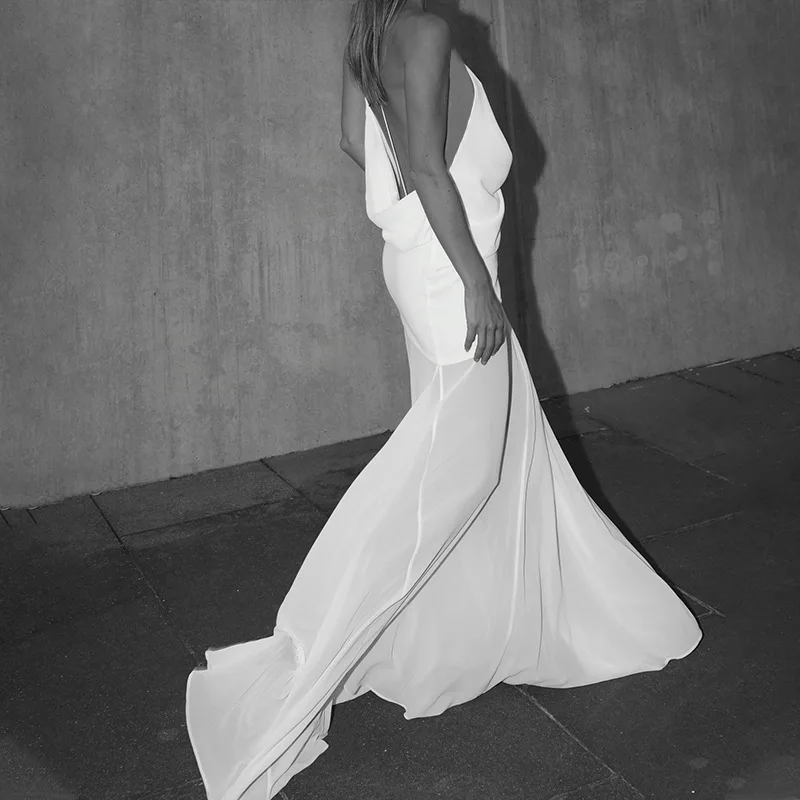 Blifanbo Abito lungo sexy con cinturino per spaghetti trasparente senza maniche bianco a vita alta per donna Abito da sera estivo patchwork con schiena nuda D