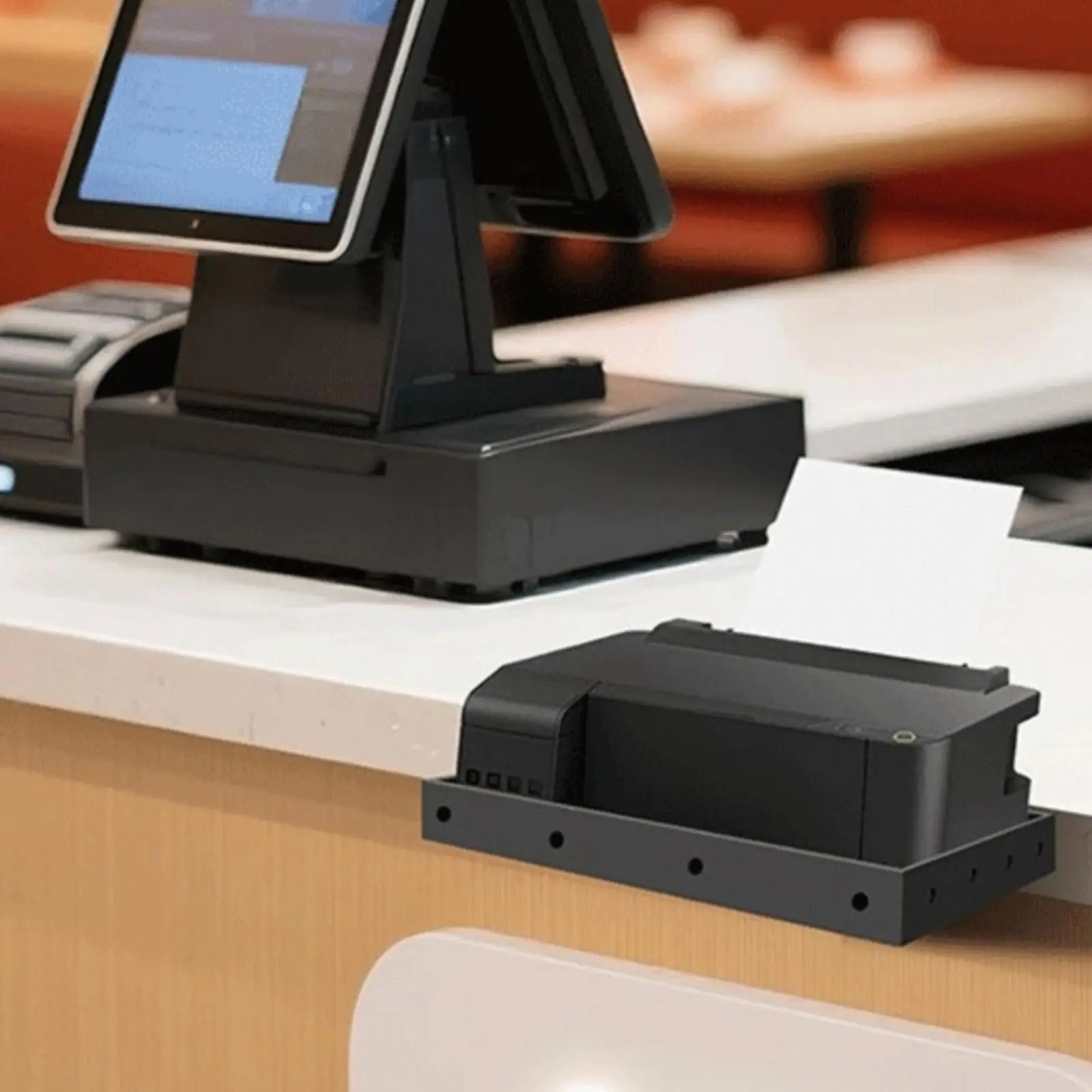 Compact Printer Stand Shelf for POS Equipment Stainless Steel Mounting Tray with Wire Pass