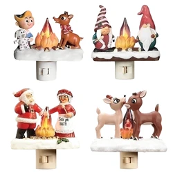 Christmas Campfire Flickering Nightlight Plug Into Wall Cartoon Characters Campfire Light for Hallway Stairs Decoration