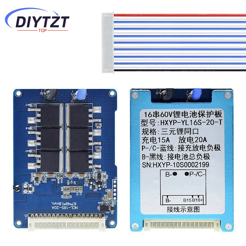 BMS 16S 60V 20A Lmo الثلاثي ليثيوم أيون 18650 لوح حماية شحن البطارية مع بالوعة الحرارة مع مقاومة NTC #5