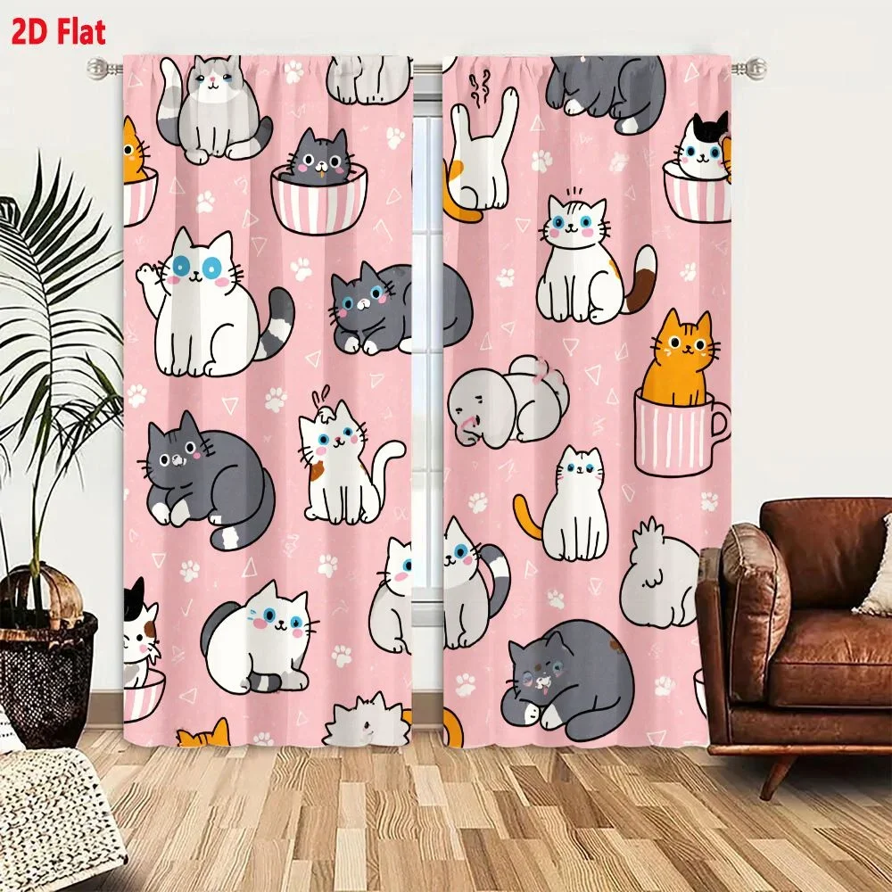 Cute Cartoon Cats Pattern Shower Curtain Bathroom Window Dressing Room Decor Soft Pink Aesthetic Home Accent
