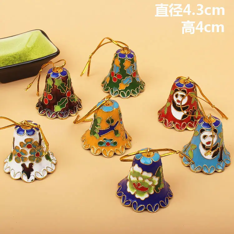 Old Beijing cloisonn é handle teapot small ornament copper body cloisonn é enamel panda bell cat