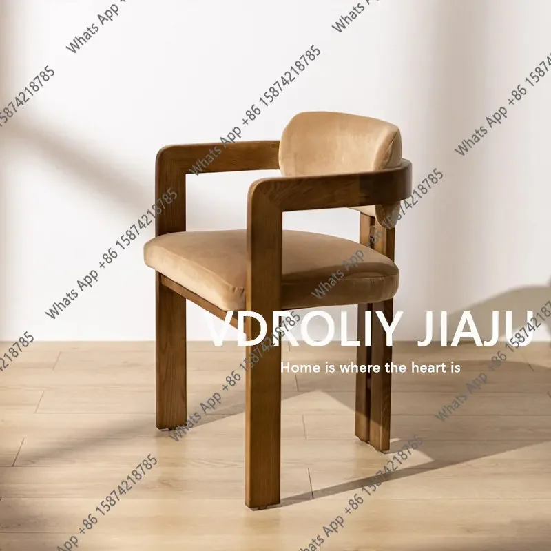 

46 Designer Vintage Solid Wood Dining Chair Home Used Medieval Simple Modern Creative Nordic Lambswool Single Chair
