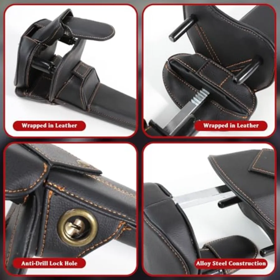 Car steering wheel lock for anti-theft use, black leather cover with reinforced steel core, adjustable length, scratch-resistan