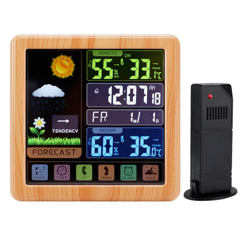 

Multi Functional Touch Screen Key Wireless Color Screen Temperature And Humidity Meter Backlight Weather Clock Forecast Clock