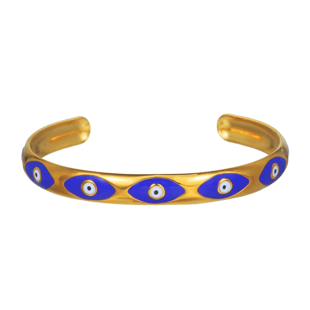 Vintage Stainless Steel Boho Enamel Evil Eye Bangles Bracelets for Women Men Classic Colorful Eyes Open Cuff Bangles Jewelry