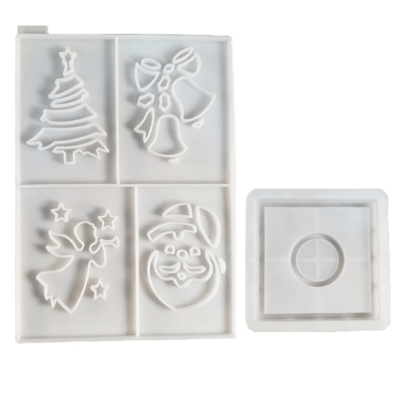 3D Christmas Theme Candle Cover Ornament Silicone Molds Projection Pieced House Resin Concrete Candle Cover Mold