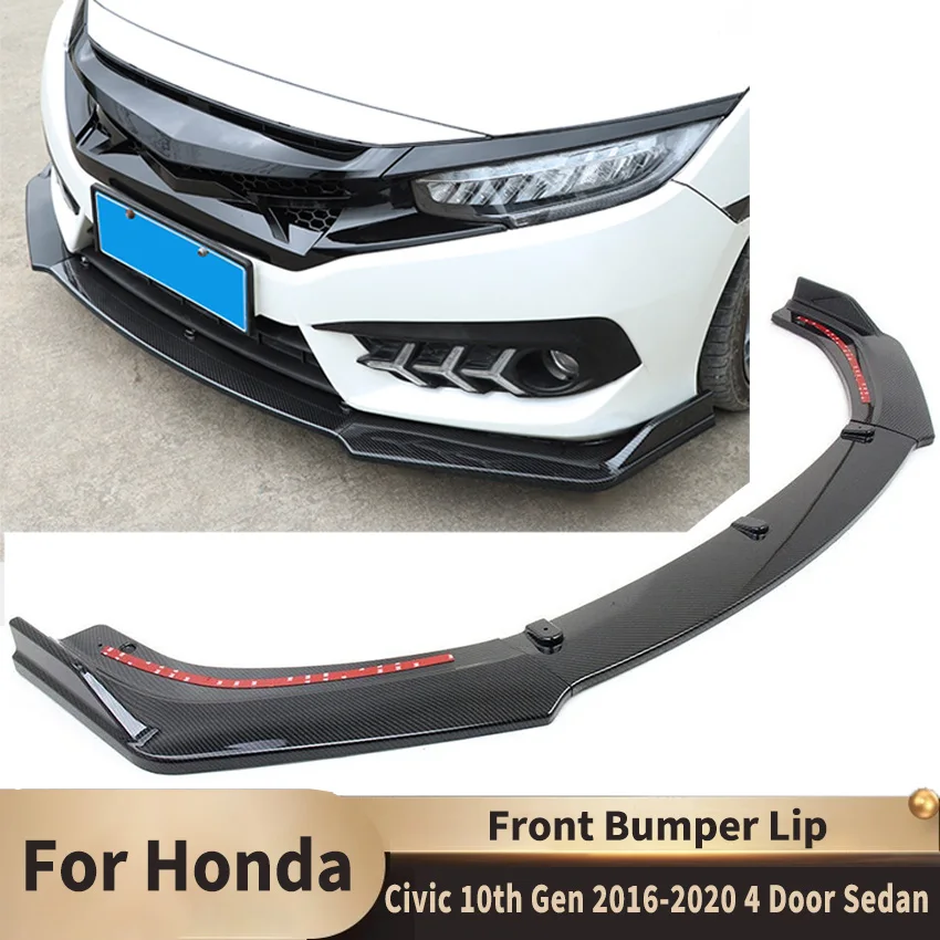 Front Lip Splitter Body Kit for Honda Civic X FC FK 10th Gen 2016-2020 4 Door Sedan Front Shovel Skirt Board Spoiler Accessories