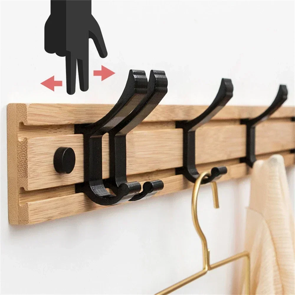Bamboo Wall Mounted Coat Rack With Removable Hooks Bathroom Door Clothes Hangers Hallway Hat Key