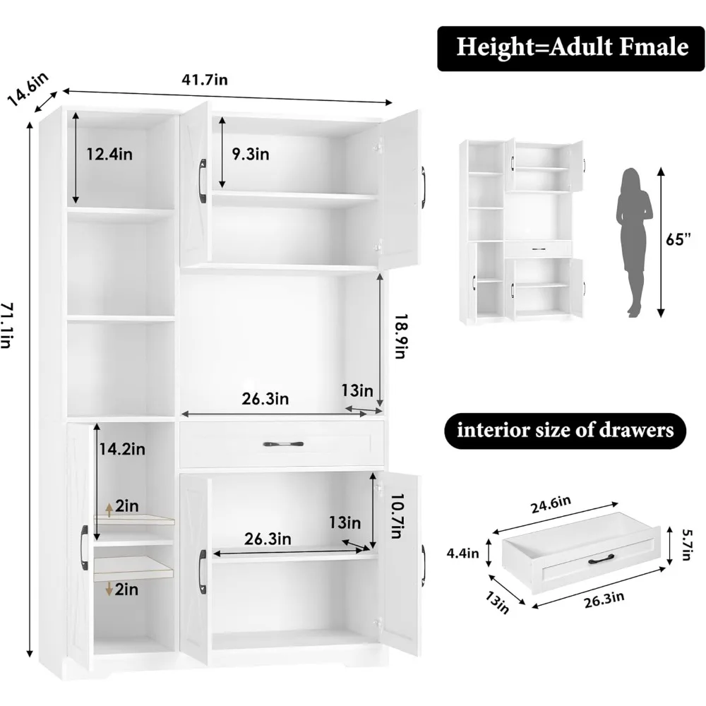 HOSTACK 71 خزانة تخزين مخزن المطبخ الطويلة، خزانة مخزن طعام المزرعة مع حامل الميكروويف، أبواب الحظيرة، قفص المطبخ مع #3