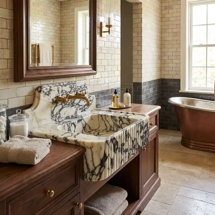 Modern Luxury Calacatta Viola Marble Wash Basin Fluted Design Integrated Stone Sink for High-end Designer Project