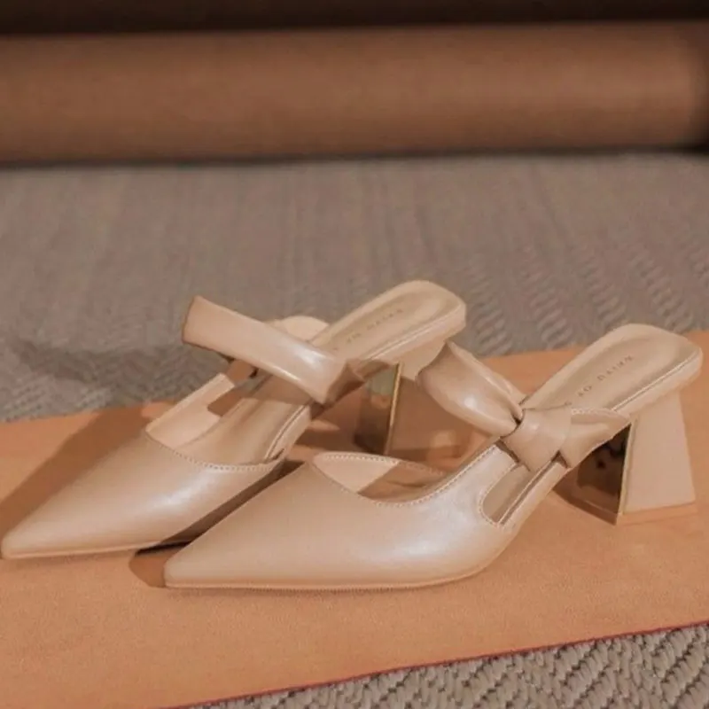 

Women's Slippers and Ladies Sandals Leather Sexy Slides Shoes Pointed Toe Mules Eva Korea Style Chic Elegant on Sale