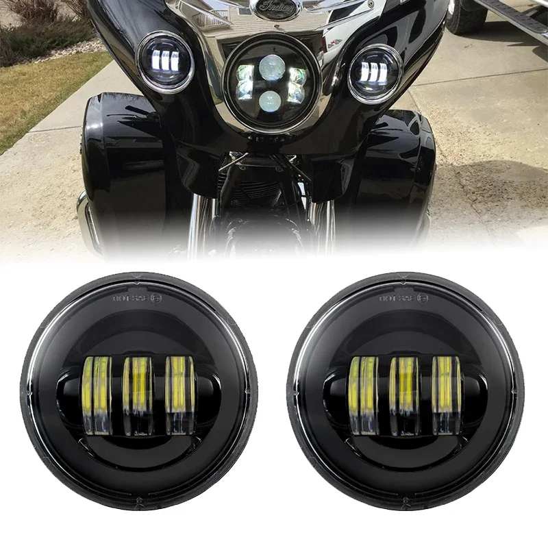 4.5 inch Round LED Auxiliary Passing Light Spot Fog Lamp 60W Front Headlights White For Harley Davison Electra Glide Touring