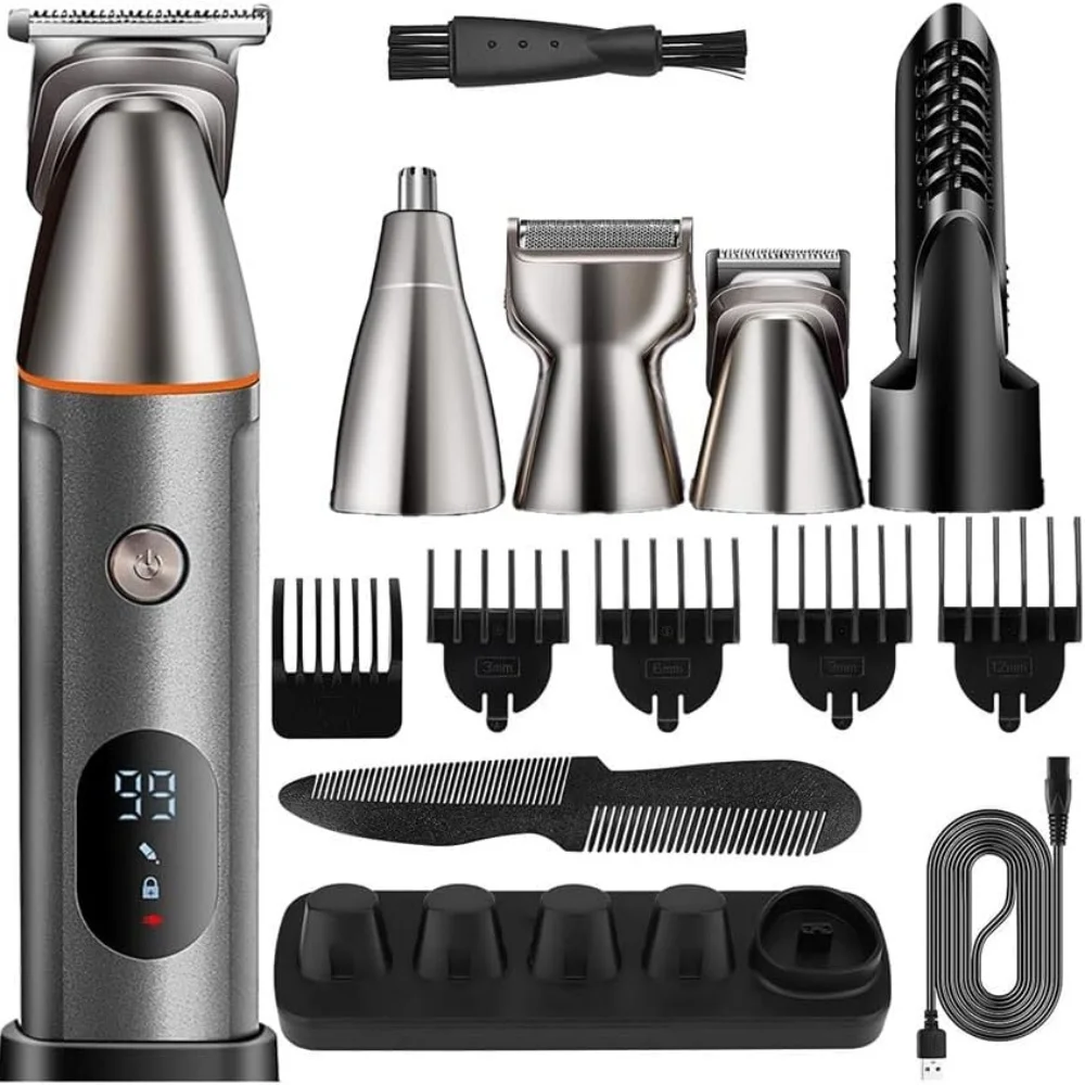 5-in-1 Körperhaarschneider-Set für Männer, Schamhaartrimmer, Nasen- und Barttrimmer, Wasserdichter Elektrorasierer, Haarschneidemaschine mit LCD-Display