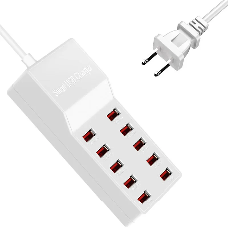 10 Ports USB Charging Station 50W USB Hub Adapter for iPhone Samsung Xiaomi Phone Charging Extension Socket