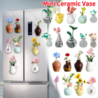 Mini Ceramic Vase Magnets Cute Plant Vase Refrigerator Magnet 3D DIY Ceramic Flower Vase Kitchen Office Decoration