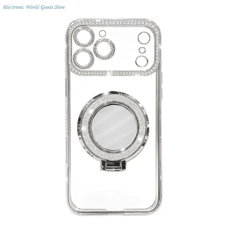 A3PD Glitter Mirror Shockproof Case with 360 Rotatable Stand Stylish Functional Case for Phone 17